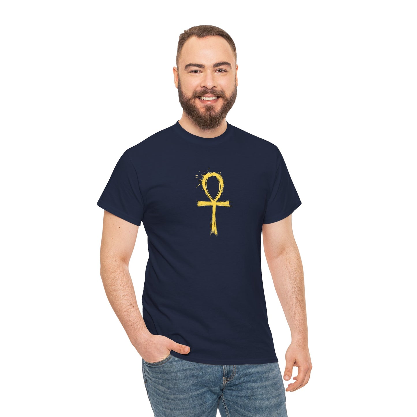 Unisex Heavy Cotton Tee-Golden Ankh