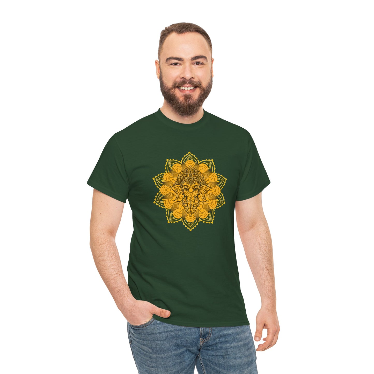 Unisex Heavy Cotton Tee-Ganesha Mandala