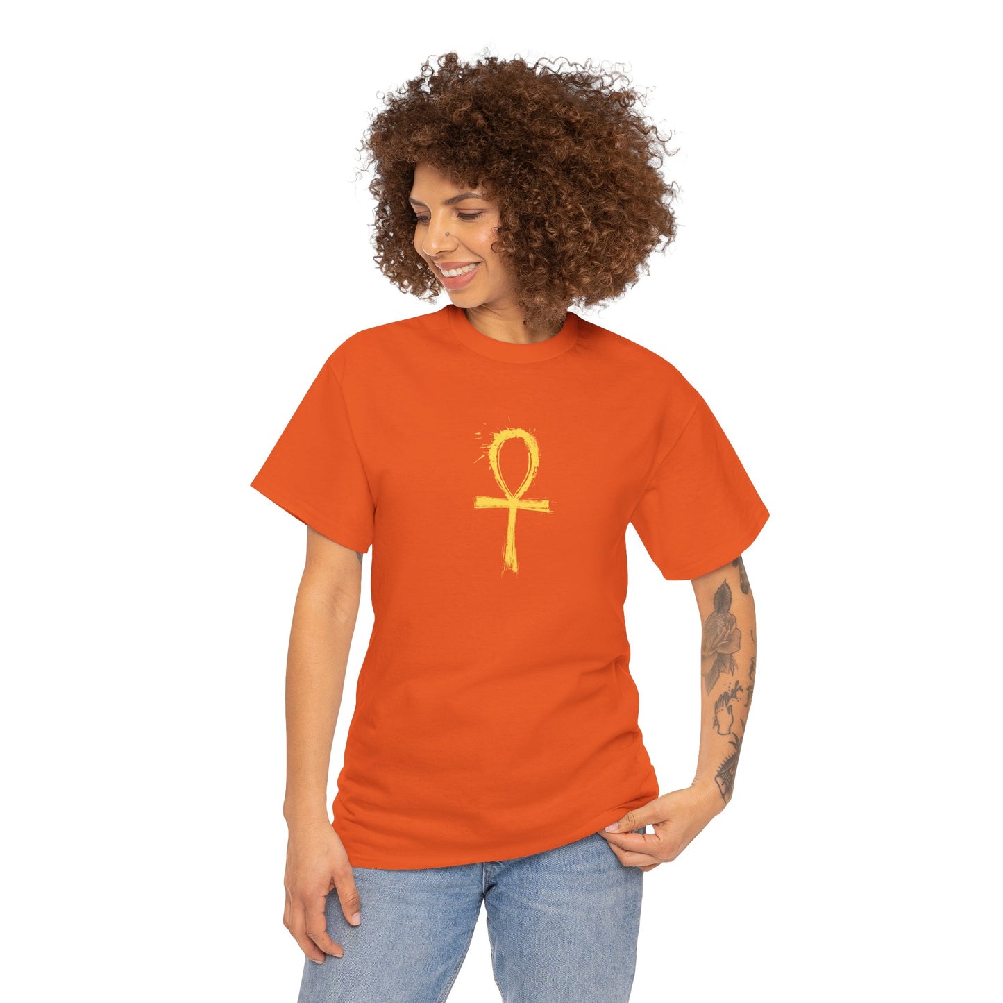 Unisex Heavy Cotton Tee-Golden Ankh
