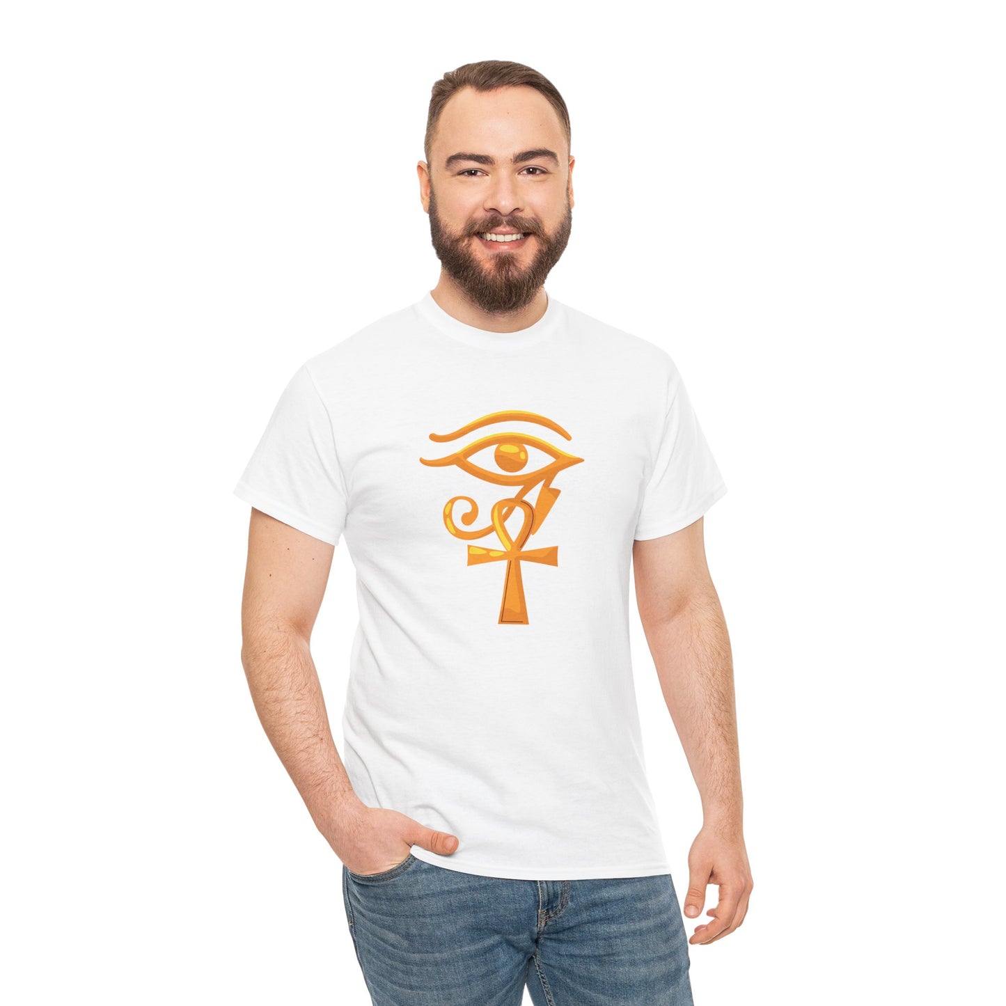 Unisex Heavy Cotton Tee- Eye of Horus Ankh