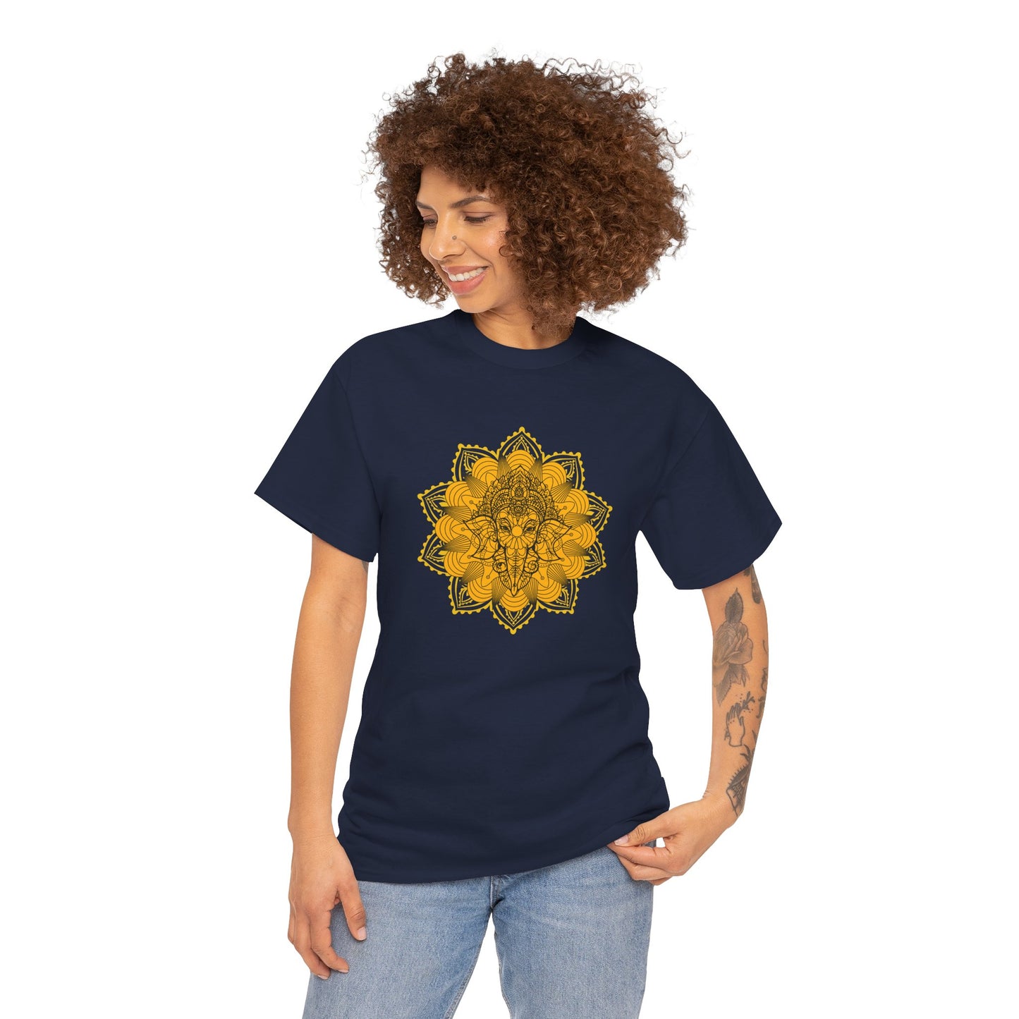 Unisex Heavy Cotton Tee-Ganesha Mandala