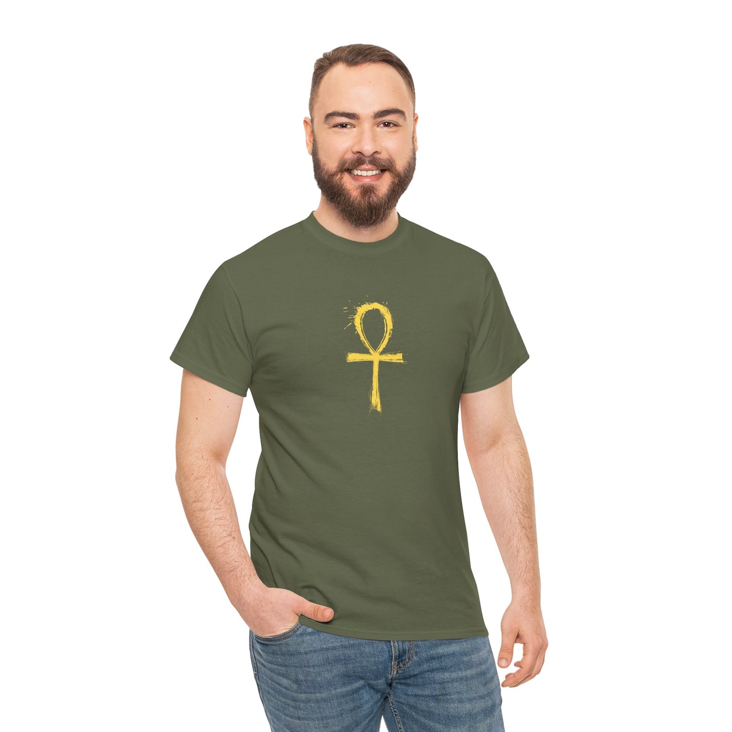 Unisex Heavy Cotton Tee-Golden Ankh