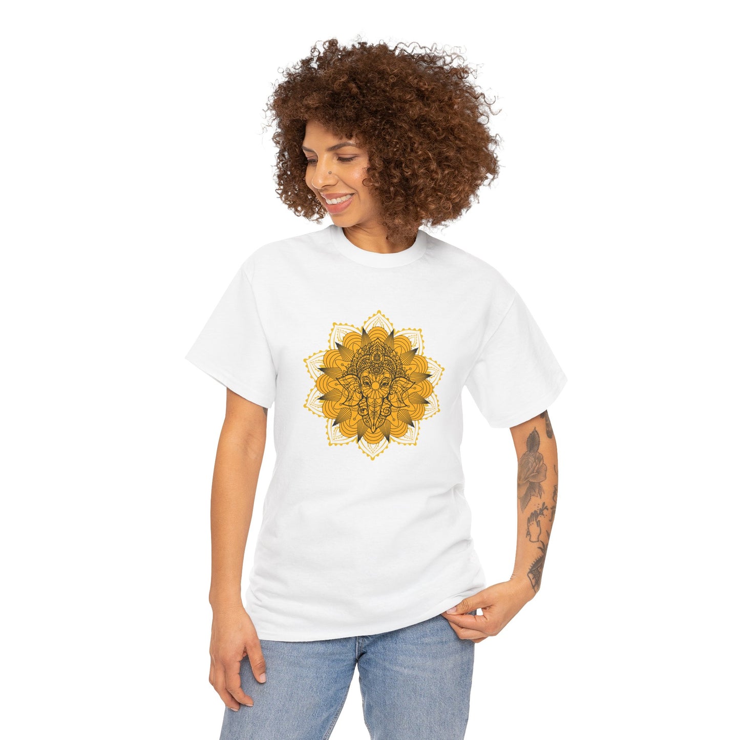Unisex Heavy Cotton Tee-Ganesha Mandala