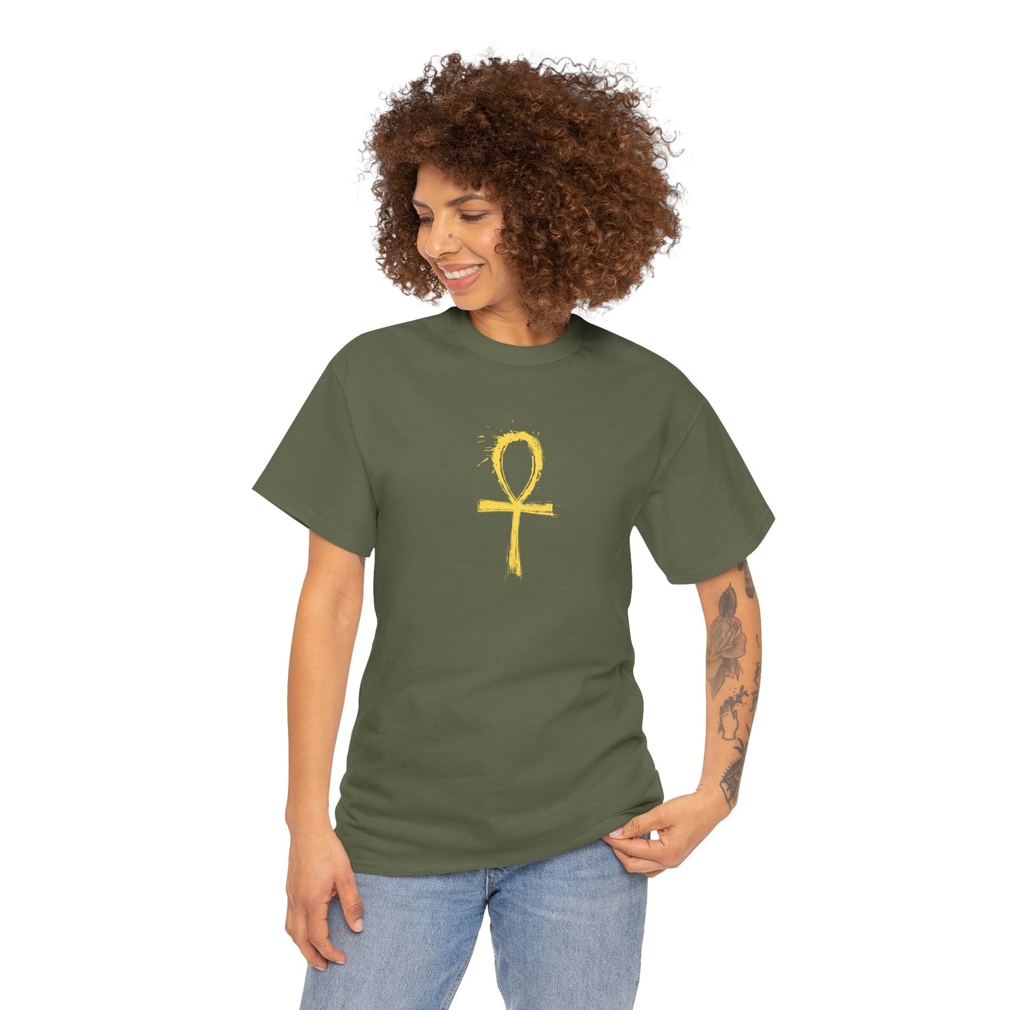 Unisex Heavy Cotton Tee-Golden Ankh