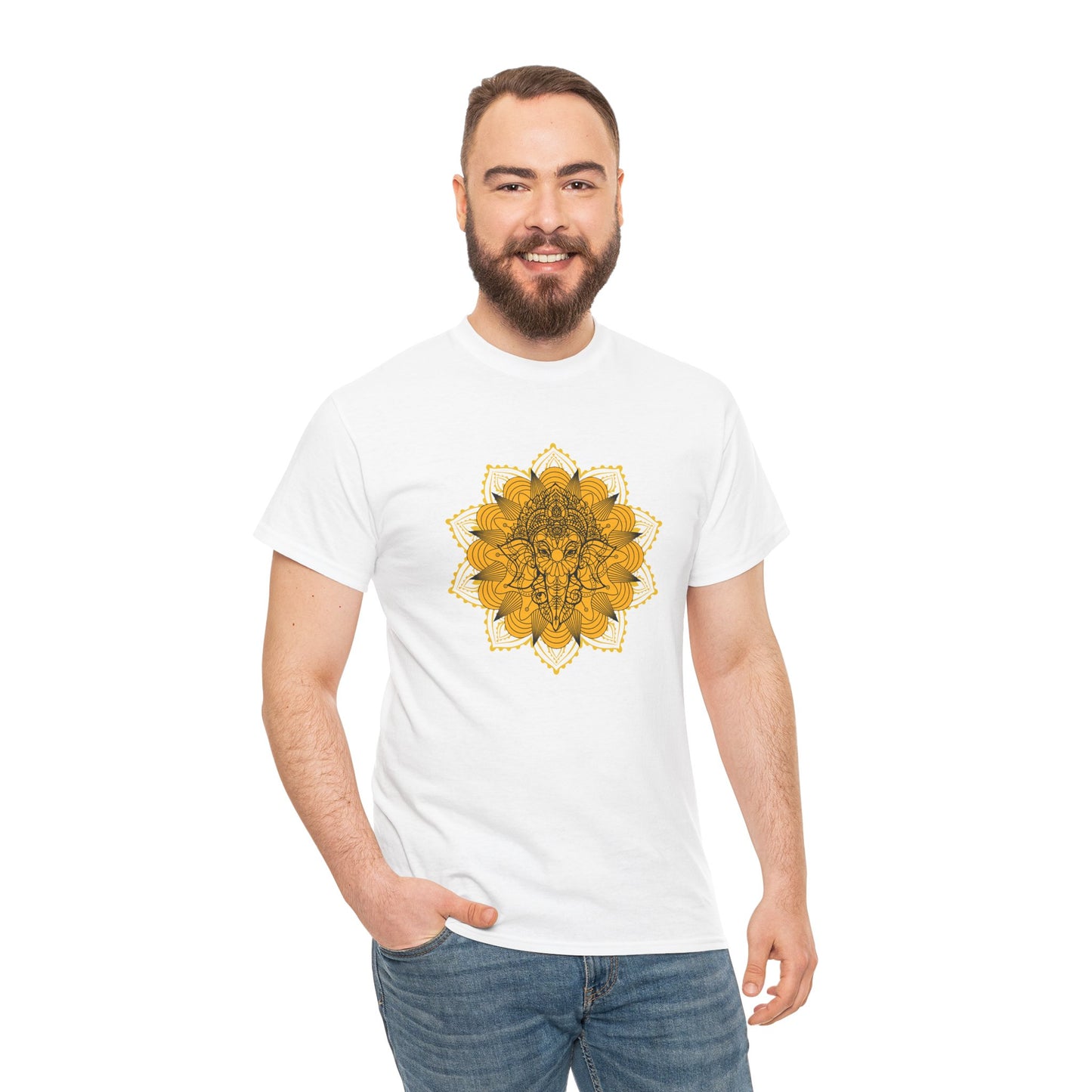 Unisex Heavy Cotton Tee-Ganesha Mandala