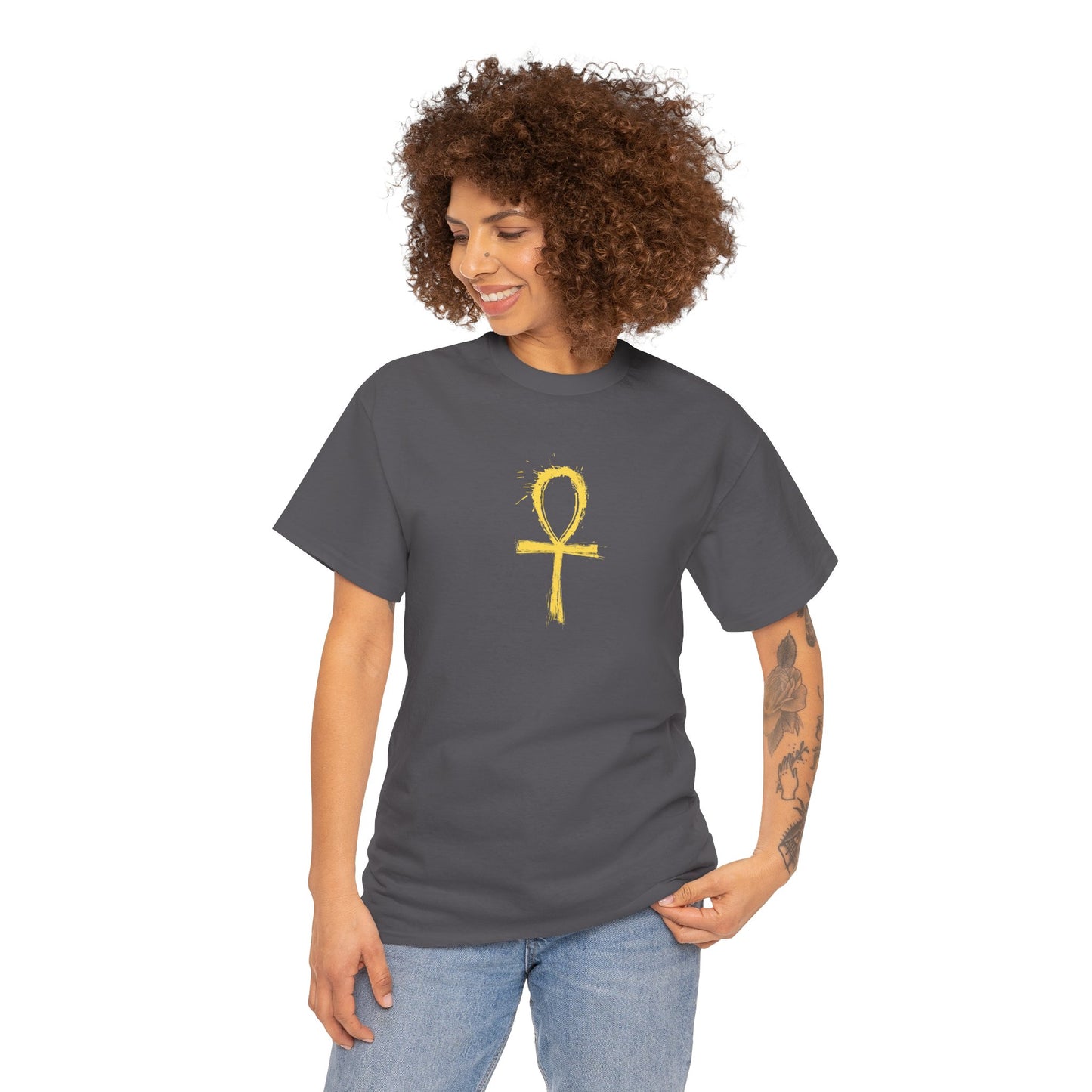 Unisex Heavy Cotton Tee-Golden Ankh