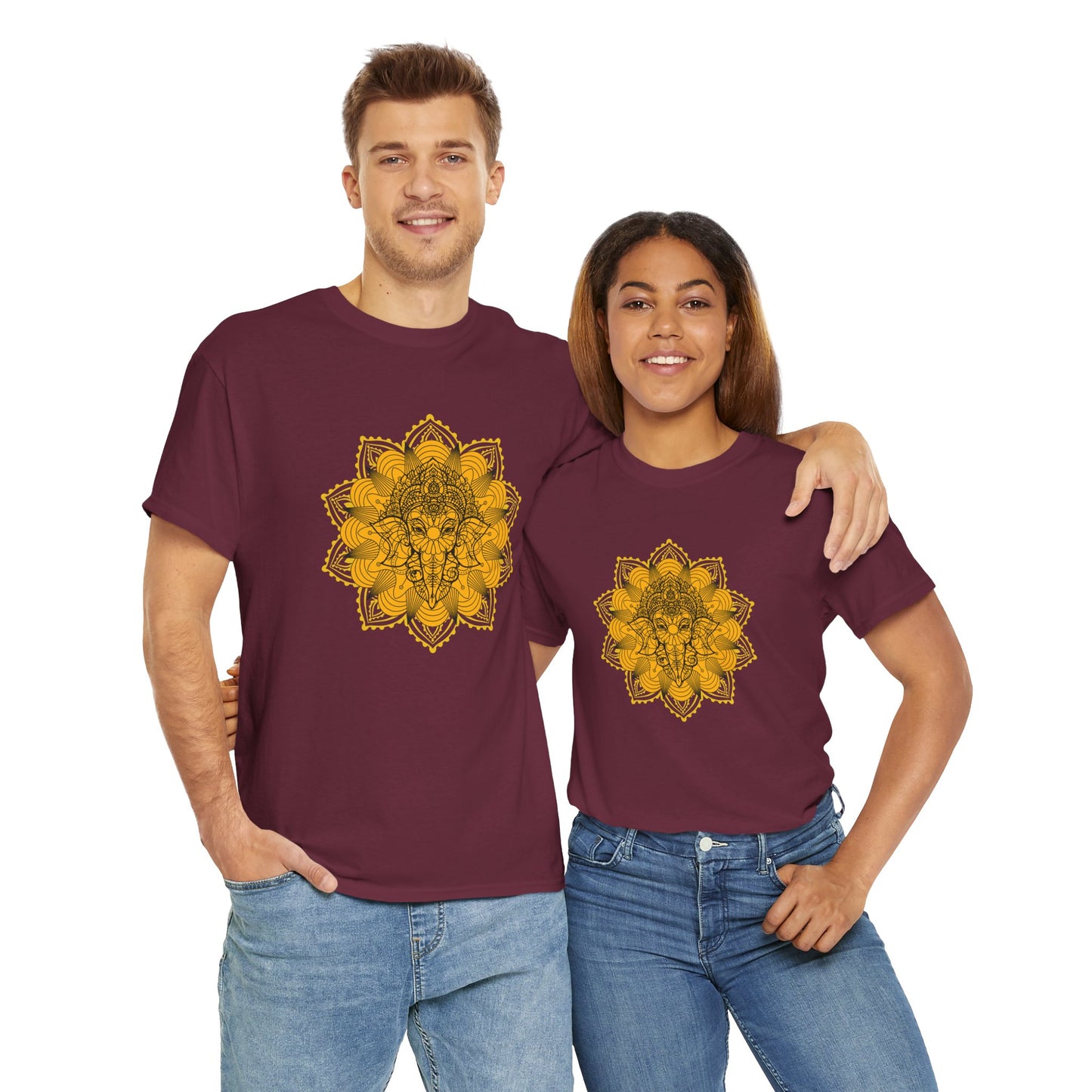 Unisex Heavy Cotton Tee-Ganesha Mandala