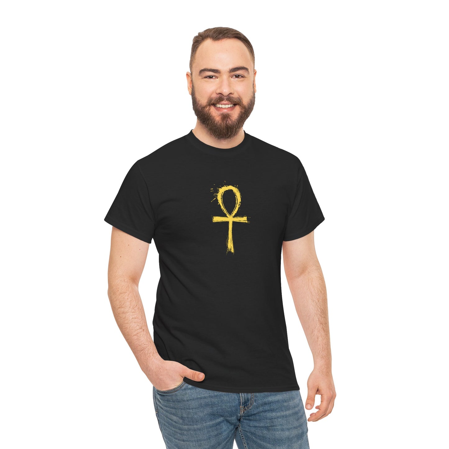 Unisex Heavy Cotton Tee-Golden Ankh