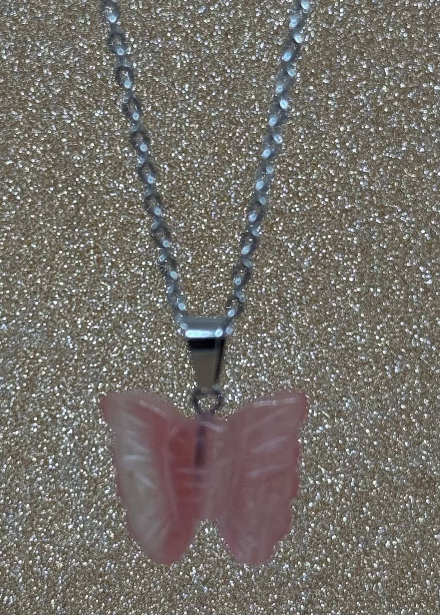 Strawberry Quartz Butterfly Necklace