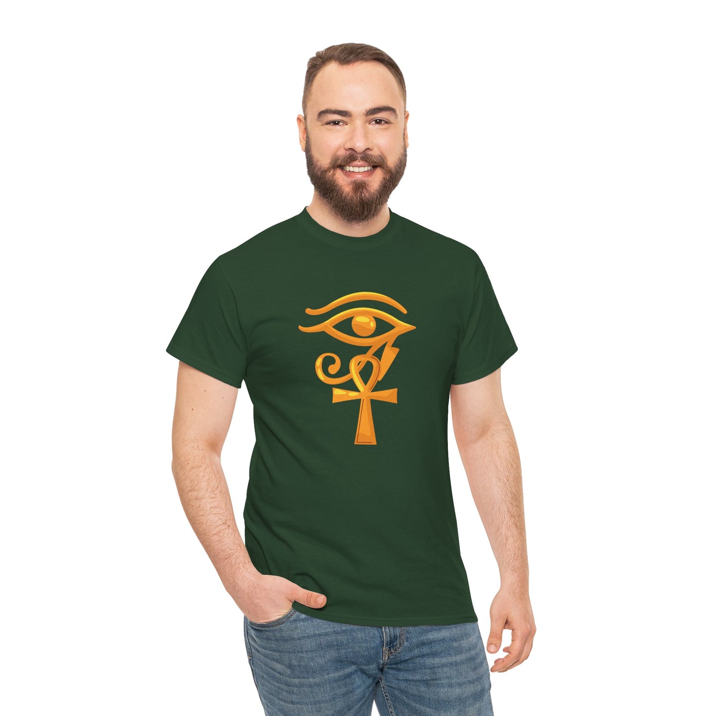 Unisex Heavy Cotton Tee- Eye of Horus Ankh