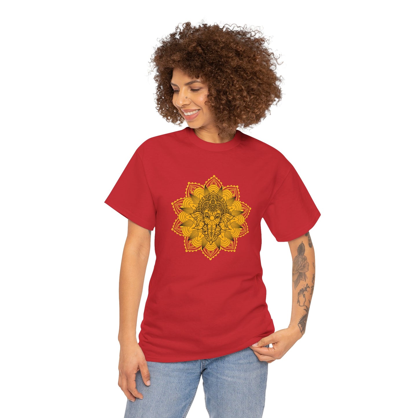 Unisex Heavy Cotton Tee-Ganesha Mandala