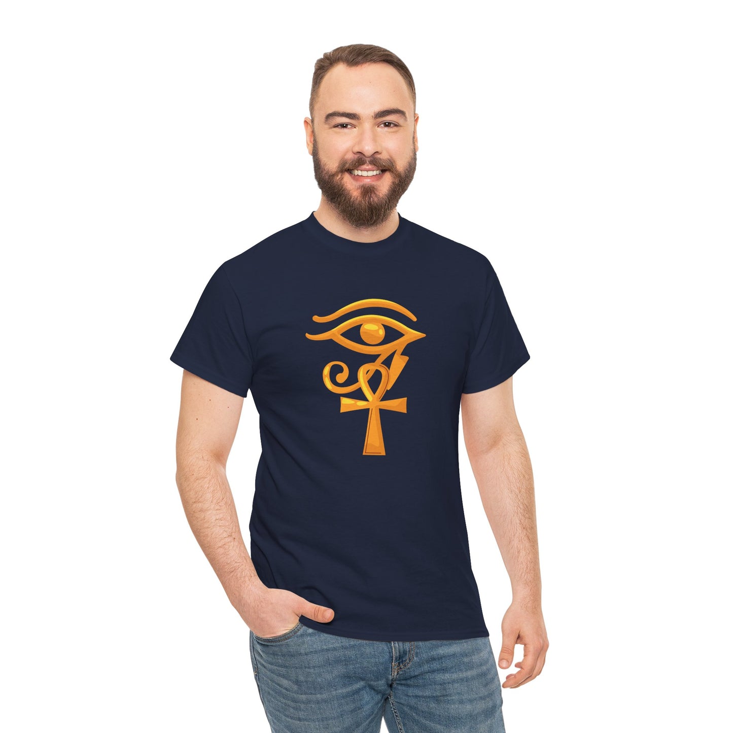 Unisex Heavy Cotton Tee- Eye of Horus Ankh