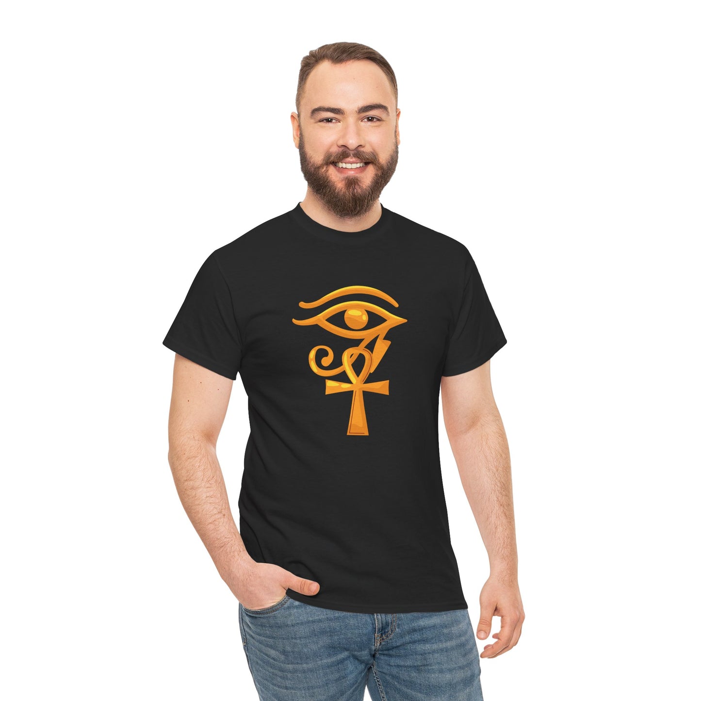 Unisex Heavy Cotton Tee- Eye of Horus Ankh