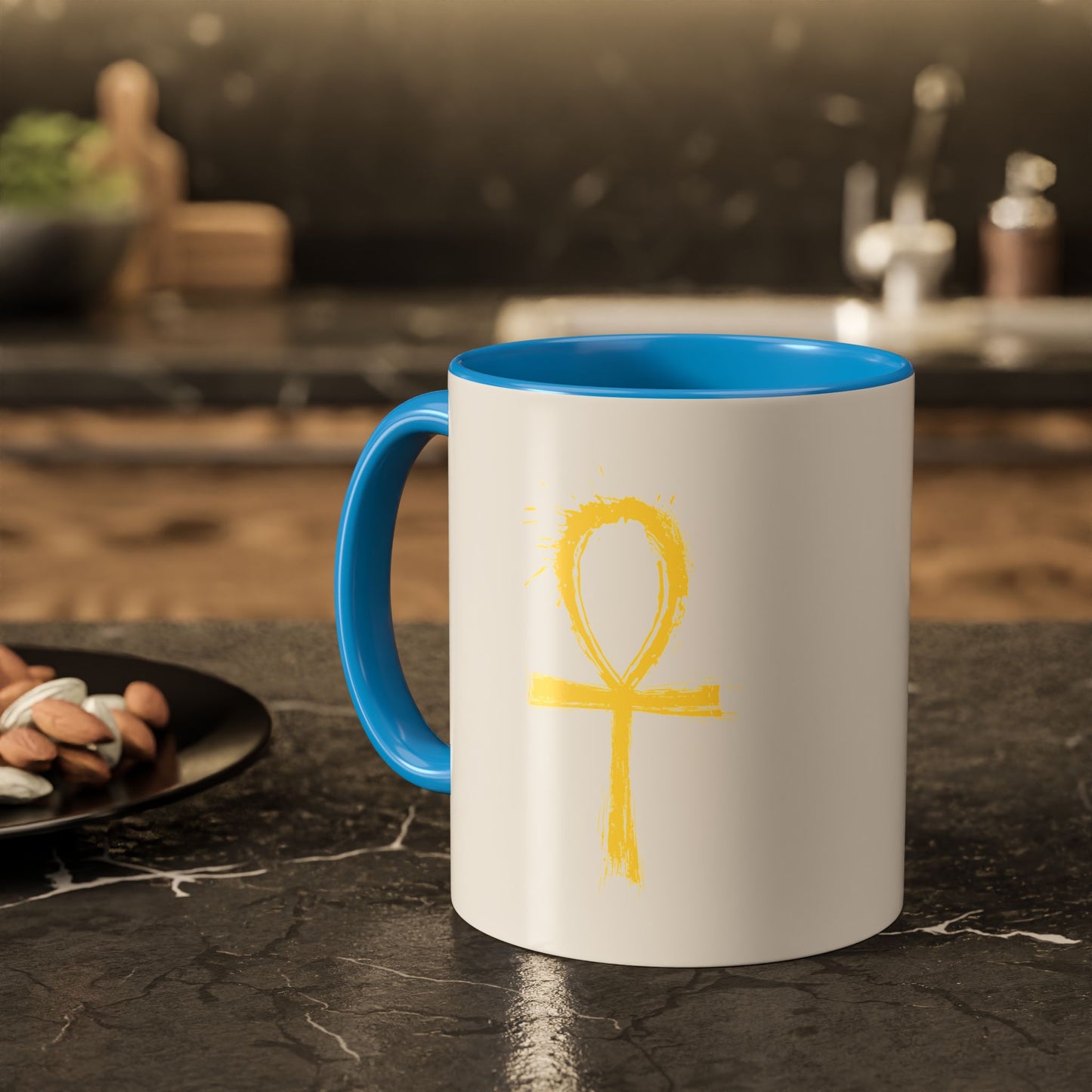 Colorful Mugs, 11oz-Golden Ankh