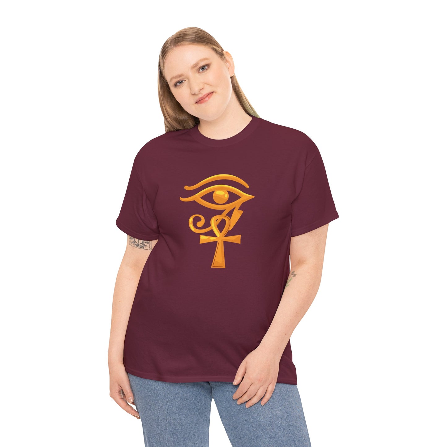 Unisex Heavy Cotton Tee- Eye of Horus Ankh