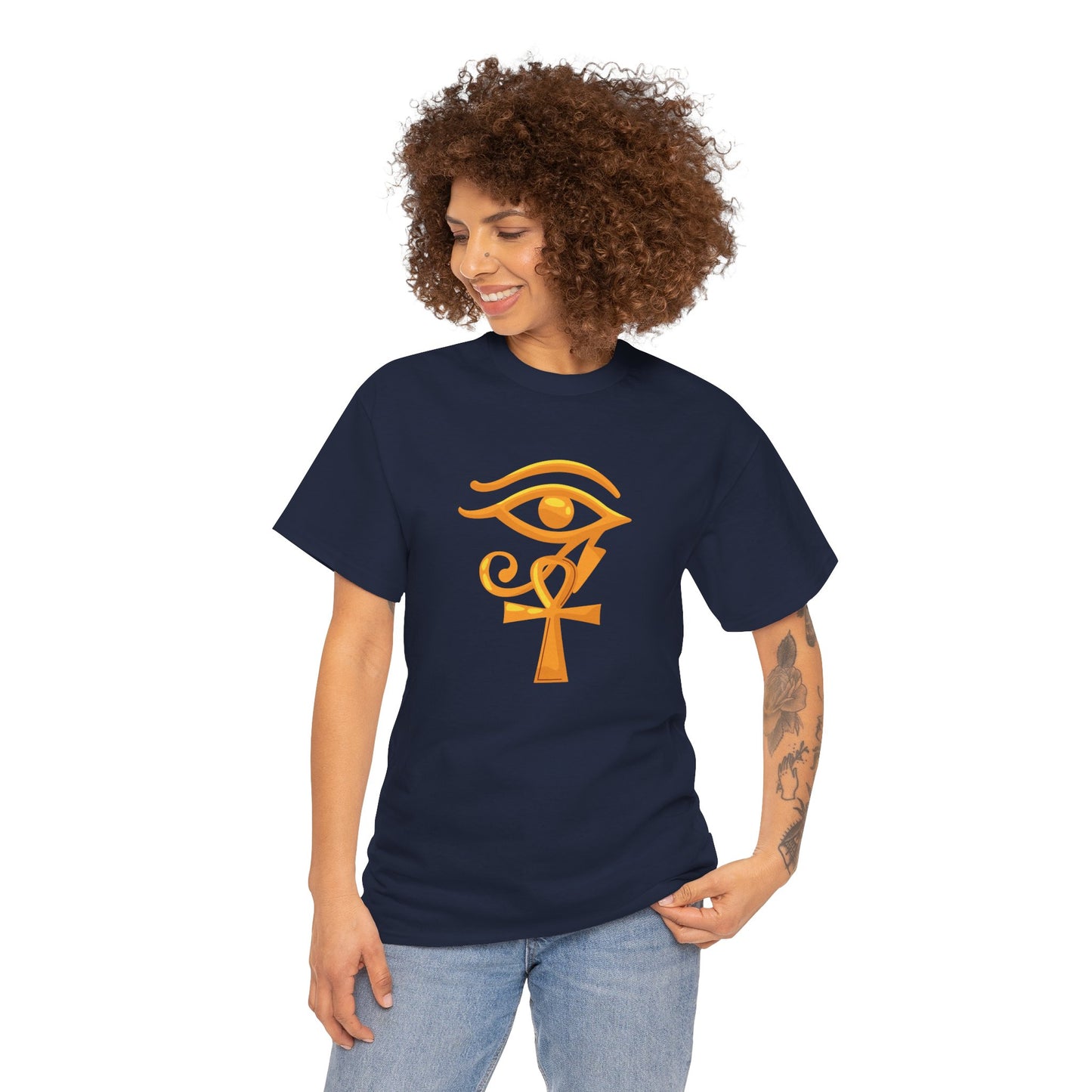 Unisex Heavy Cotton Tee- Eye of Horus Ankh