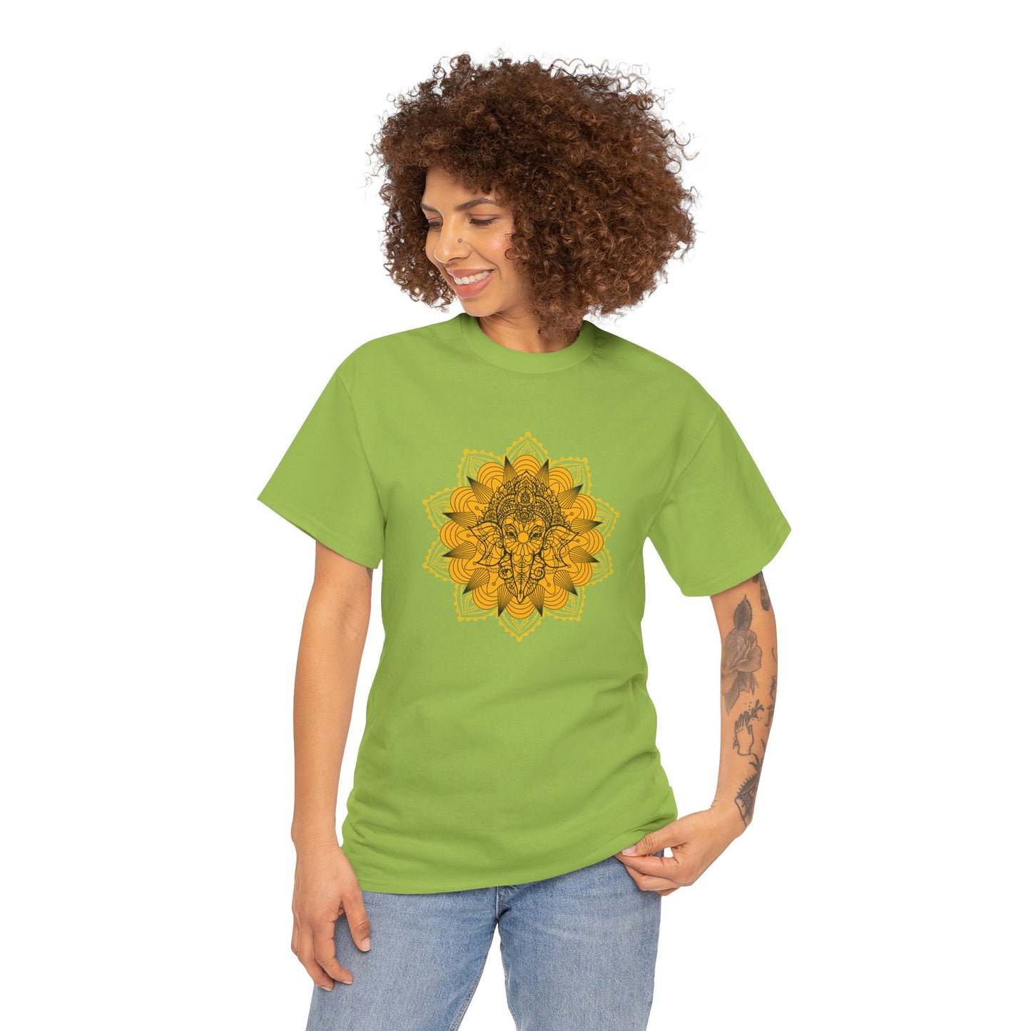 Unisex Heavy Cotton Tee-Ganesha Mandala
