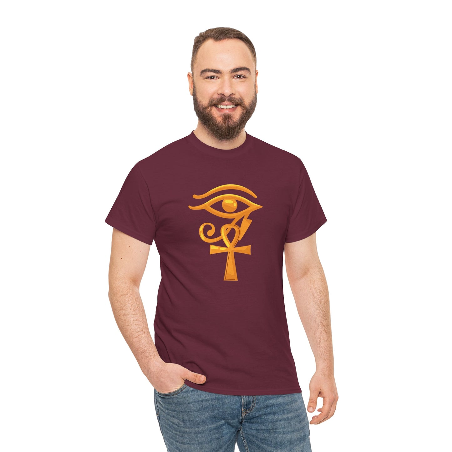 Unisex Heavy Cotton Tee- Eye of Horus Ankh