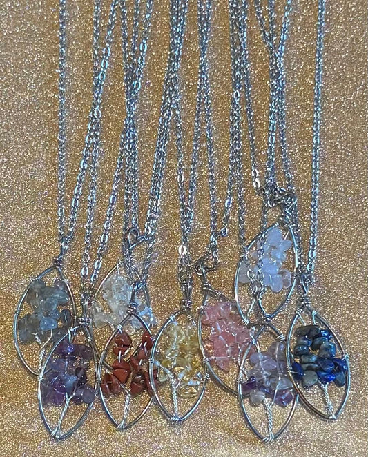 Crystal Oval Tree of Life Necklace