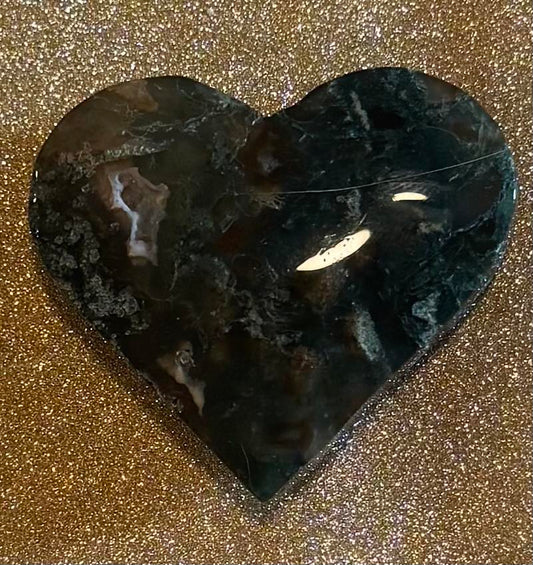 Moss Agate Heart Carving