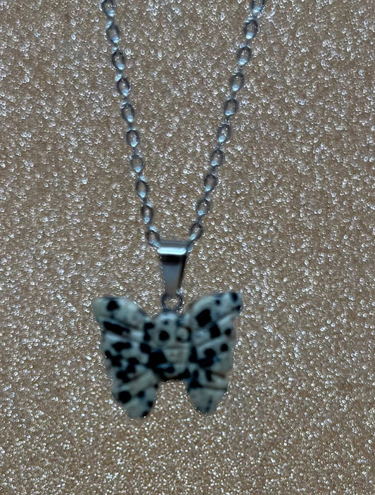 Dalmation Jasper Butterfly Necklace