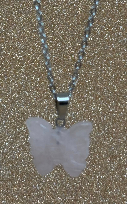 Rose Quartz Butterfly Necklace