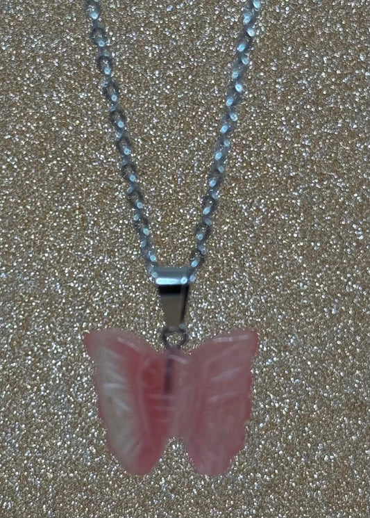 Strawberry Quartz Butterfly Necklace