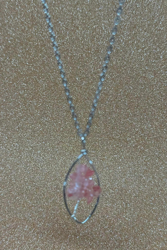 Strawberry Quartz Oval Tree of Life Necklace